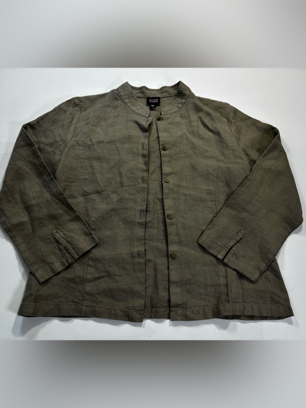 EILEEN FISHER Olive-Tone Linen Button Front Jacket